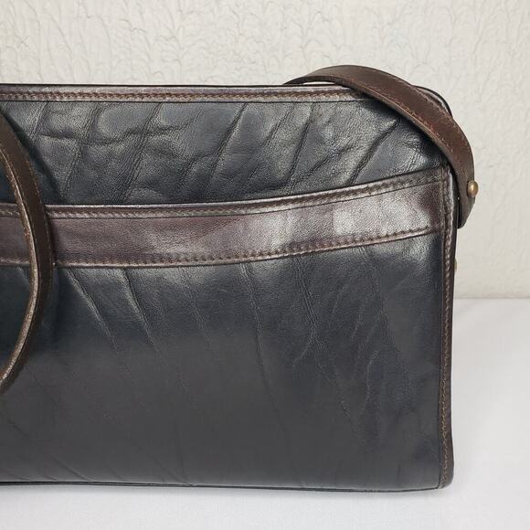 Brahmin Vintage Crossbody Bag Black Brown Leather Purse Bag Soft Textured Y2K - Picture 5 of 16